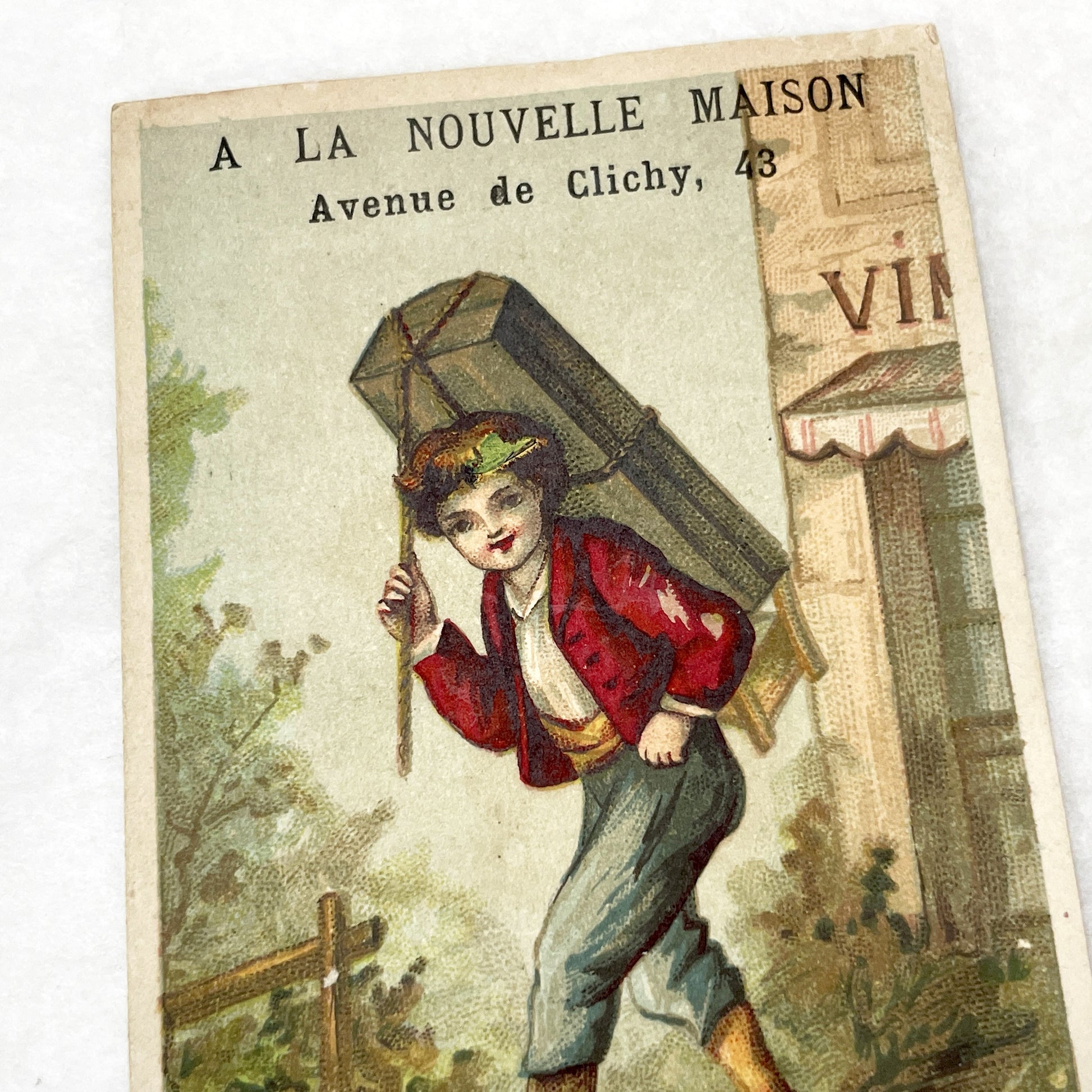 Late 19th - 3 French Advertising Cards with Parisian Trades -  Lingerie - Woodcutter - Carrier - Collectible Ephemera