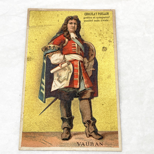 Late 19th - 3 Chocolat Poulain French Advertising Cards - Historical Figures - Vauban Lavoisier De Lesseps - Vintage Ephemera Collectibles