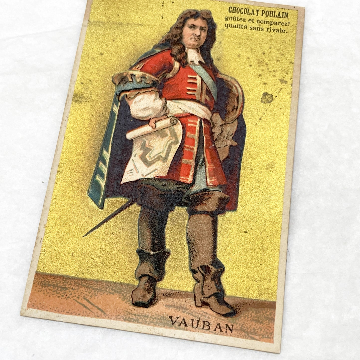 Late 19th - 3 Chocolat Poulain French Advertising Cards - Historical Figures - Vauban Lavoisier De Lesseps - Vintage Ephemera Collectibles