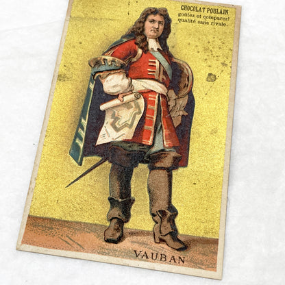 Late 19th - 3 Chocolat Poulain French Advertising Cards - Historical Figures - Vauban Lavoisier De Lesseps - Vintage Ephemera Collectibles