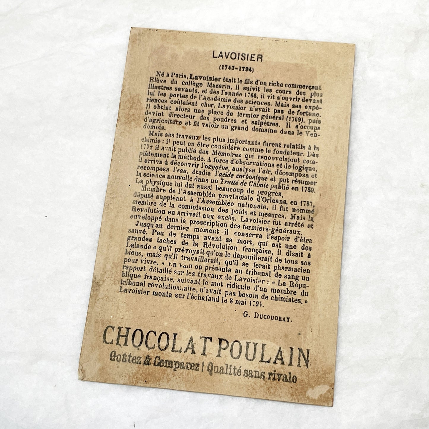 Late 19th - 3 Chocolat Poulain French Advertising Cards - Historical Figures - Vauban Lavoisier De Lesseps - Vintage Ephemera Collectibles