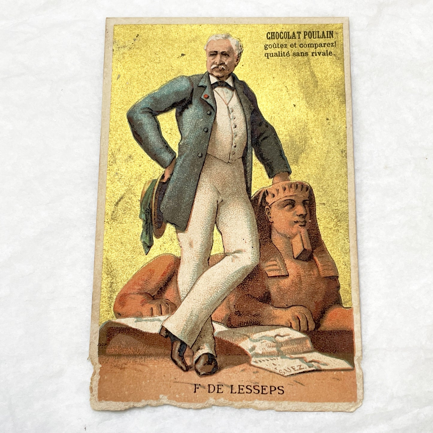 Late 19th - 3 Chocolat Poulain French Advertising Cards - Historical Figures - Vauban Lavoisier De Lesseps - Vintage Ephemera Collectibles