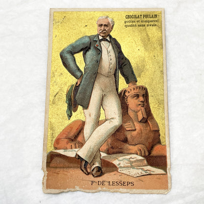 Late 19th - 3 Chocolat Poulain French Advertising Cards - Historical Figures - Vauban Lavoisier De Lesseps - Vintage Ephemera Collectibles