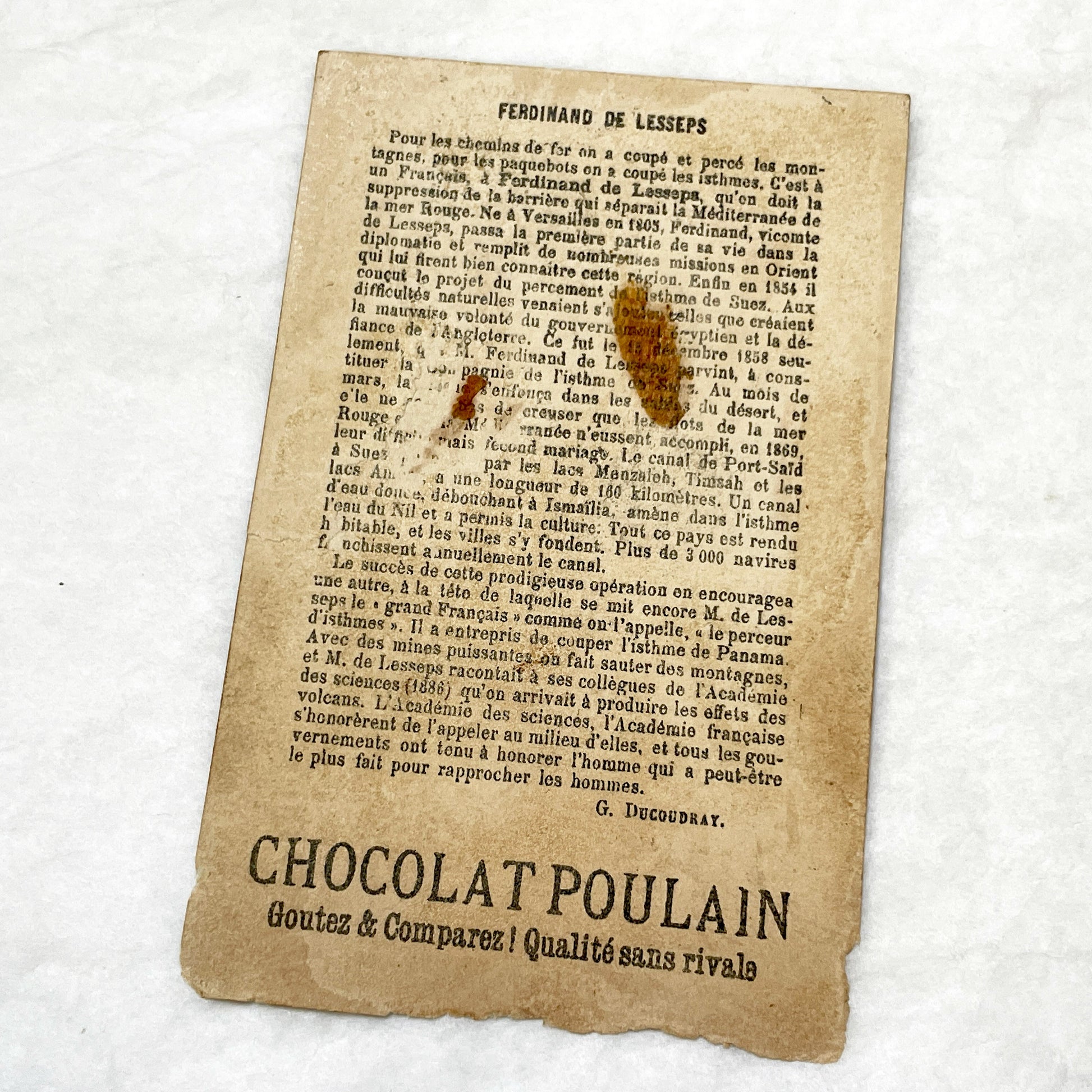 Late 19th - 3 Chocolat Poulain French Advertising Cards - Historical Figures - Vauban Lavoisier De Lesseps - Vintage Ephemera Collectibles