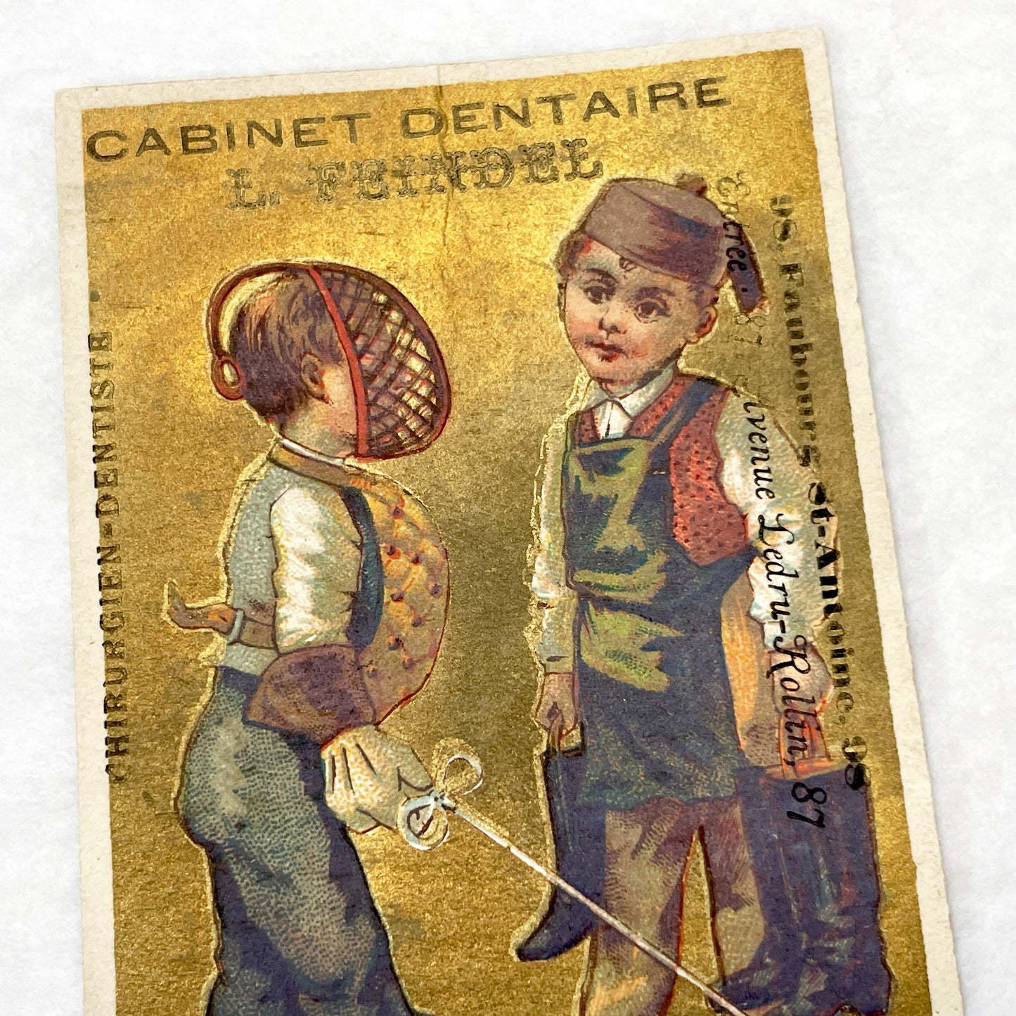 Late 19th - 2 French Dental Practice Trade Cards - Children's Riddles - Vintage Advertising Ephemera - L. Feindel Dentist