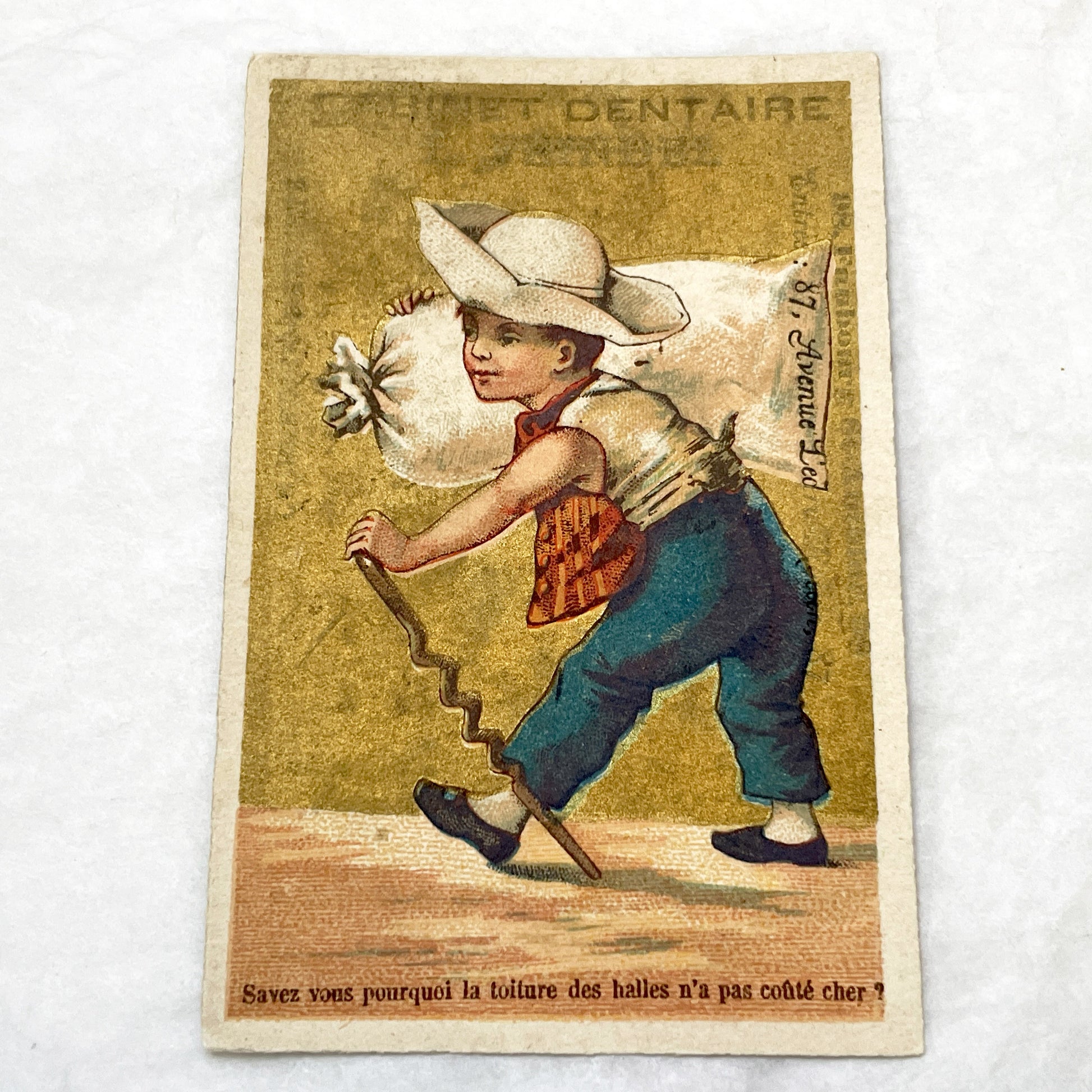 Late 19th - 2 French Dental Practice Trade Cards - Children's Riddles - Vintage Advertising Ephemera - L. Feindel Dentist