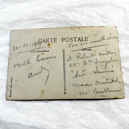 1910s - French Postcard Little Girl Candy Shop Paris Hand-Tinted Sepia Photo - Vintage New Year Greeting Card Ephemera Collectible