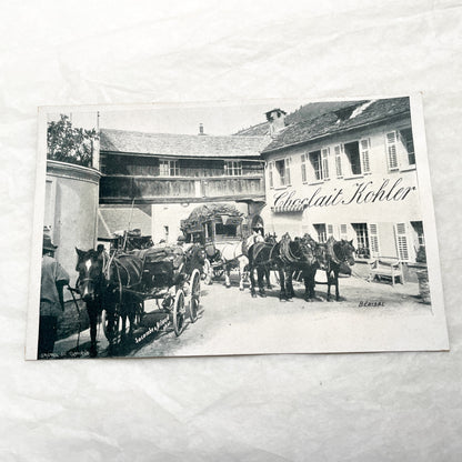1900s - Postcard Chocolait Kohler Horse-Drawn Carriages - Street Scene - Historical Photography - Early 20th Century Swiss Village Life