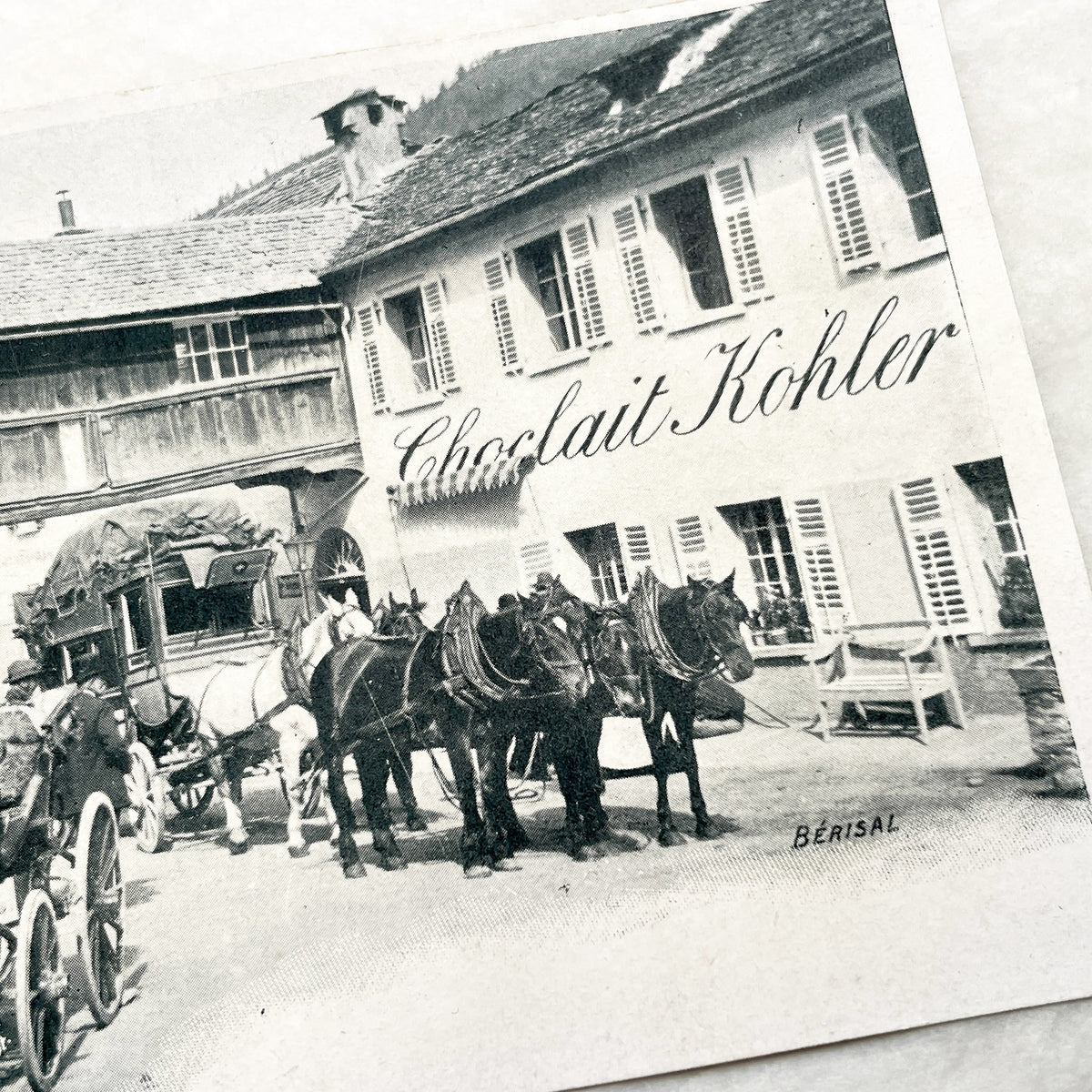 1900s - Postcard Chocolait Kohler Horse-Drawn Carriages - Street Scene - Historical Photography - Early 20th Century Swiss Village Life