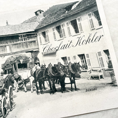 1900s - Postcard Chocolait Kohler Horse-Drawn Carriages - Street Scene - Historical Photography - Early 20th Century Swiss Village Life