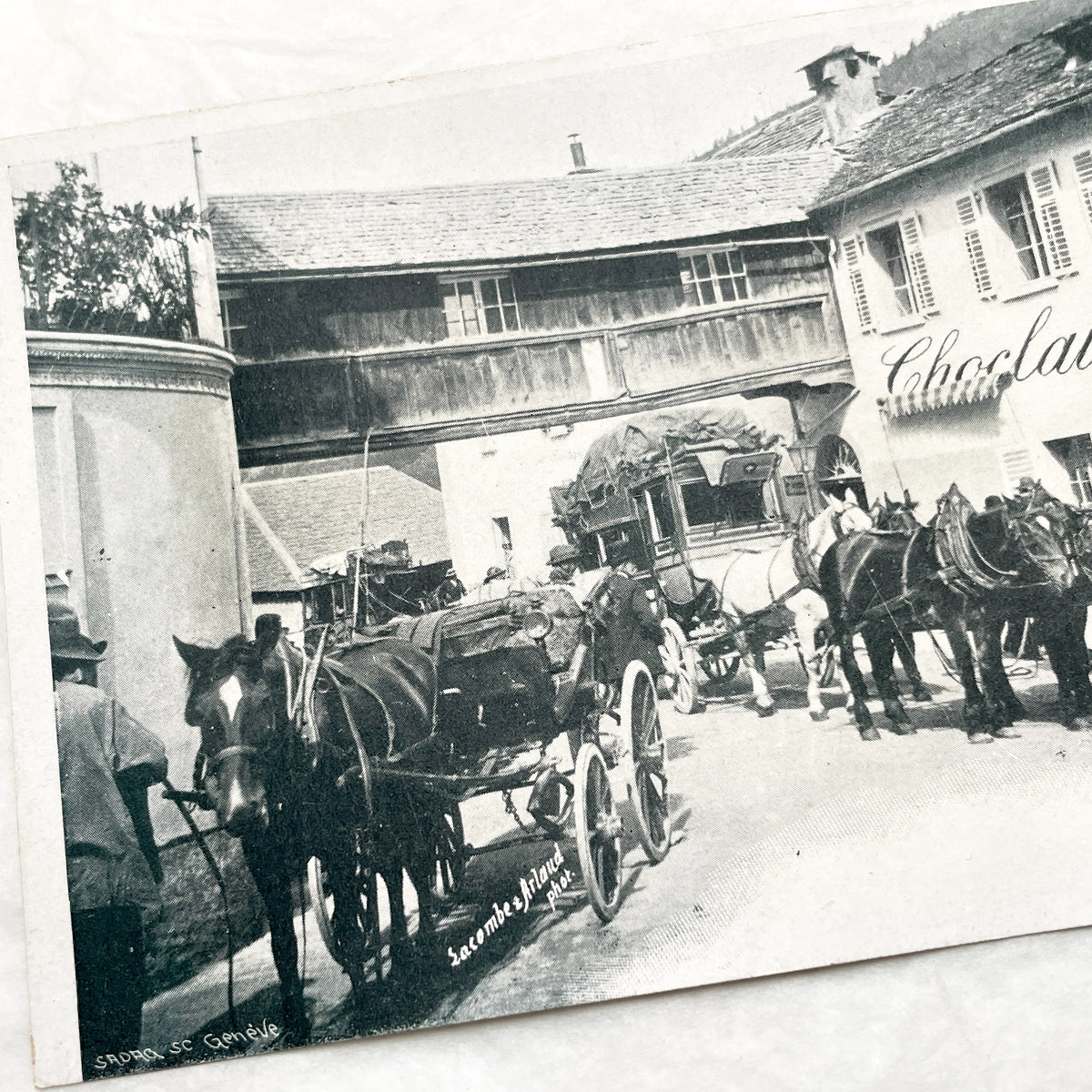 1900s - Postcard Chocolait Kohler Horse-Drawn Carriages - Street Scene - Historical Photography - Early 20th Century Swiss Village Life
