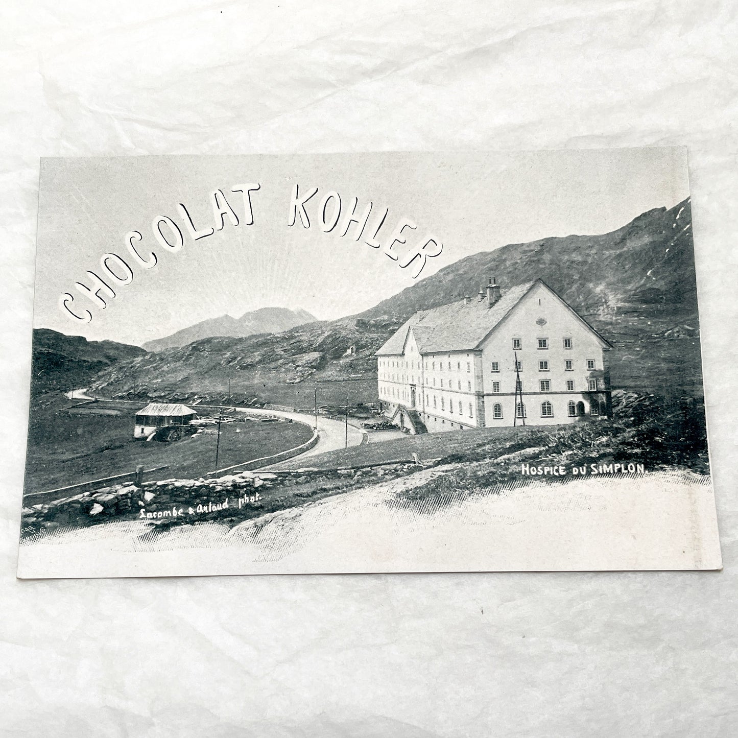 1900s - Vintage Chocolat Kohler Advertising Postcard - Simplon Hospice Swiss Alps - Historic European Chocolate Ad Ephemera