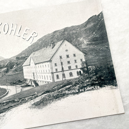 1900s - Vintage Chocolat Kohler Advertising Postcard - Simplon Hospice Swiss Alps - Historic European Chocolate Ad Ephemera