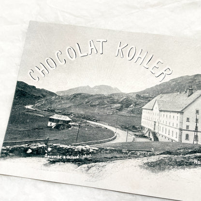 1900s - Vintage Chocolat Kohler Advertising Postcard - Simplon Hospice Swiss Alps - Historic European Chocolate Ad Ephemera
