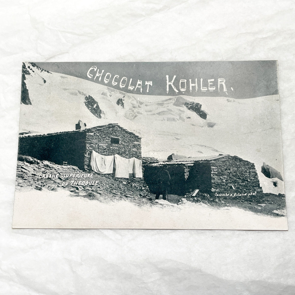 1900s - Vintage Postcard - Chocolat Kohler Advertisement - Alpine Mountain Refuge Scene - Theodul Pass - Historical Ephemera Collectible