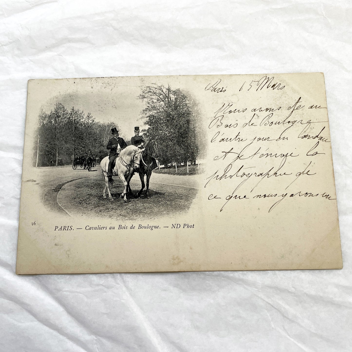1900s - Vintage Parisian Postcard - Bois De Boulogne Horse Riders - Elegant Paris Life Scene - French Historic Ephemera - Collectible
