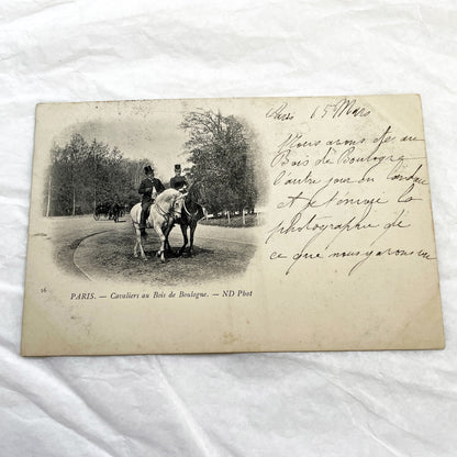 1900s - Vintage Parisian Postcard - Bois De Boulogne Horse Riders - Elegant Paris Life Scene - French Historic Ephemera - Collectible