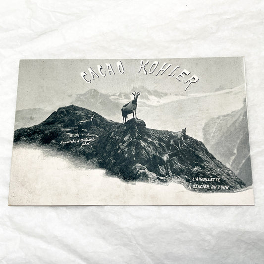 1900s - Cacao Kohler Advertising Postcard - French Alps Mountain Goats - L'Aiguillette Glacier du Tour - Vintage Alpine Scenery - Photograph