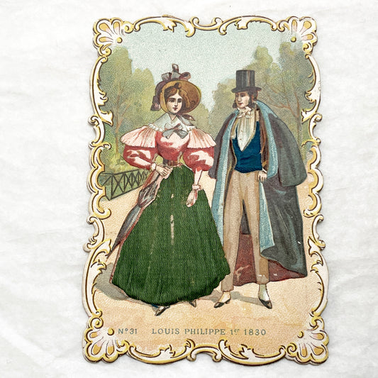Late 19th century - Vintage French Costume Illustration - Louis Philippe I Era Fashion Print - Collectible Historical Ephemera Art