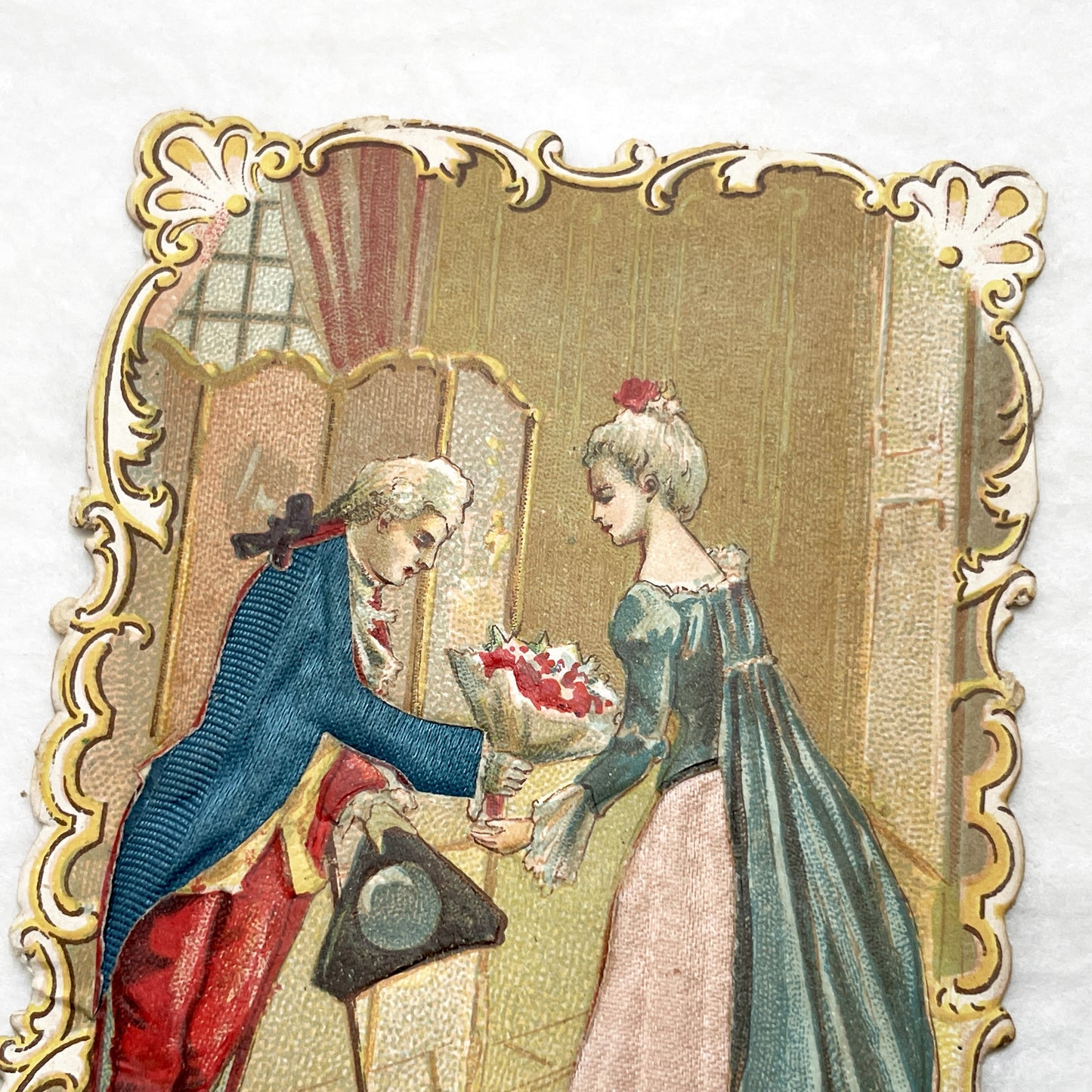 Late 19th - Historical French Nobility Chromo Print - Rococo Art - Romantic Courtship Scene - Man Offering Flowers - Louis XV Era