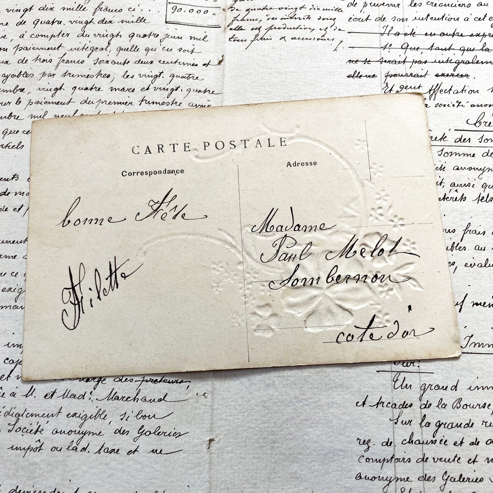 1900s - Antique French Postcard “Douce Pensée” – Sailboat & Flowers, Early 1900s Embossed Romantic Card