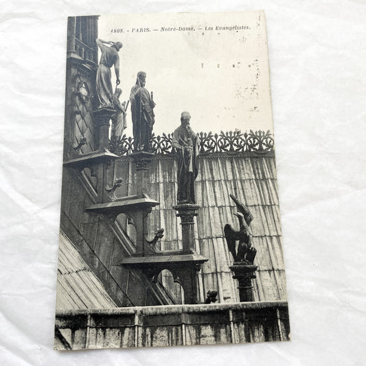 1913s - Vintage Notre-Dame Paris Postcard - Evangelists Statues - Gothic Architecture - Historic French Landmark