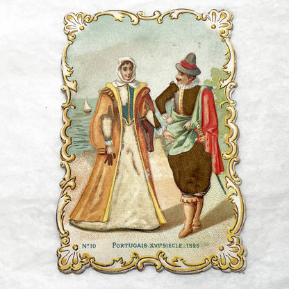 Late 19th - Portuguese 16th Century Costume Chromo Card No. 10 - Historical Fashion Illustration - Vintage Collectible Ephemera