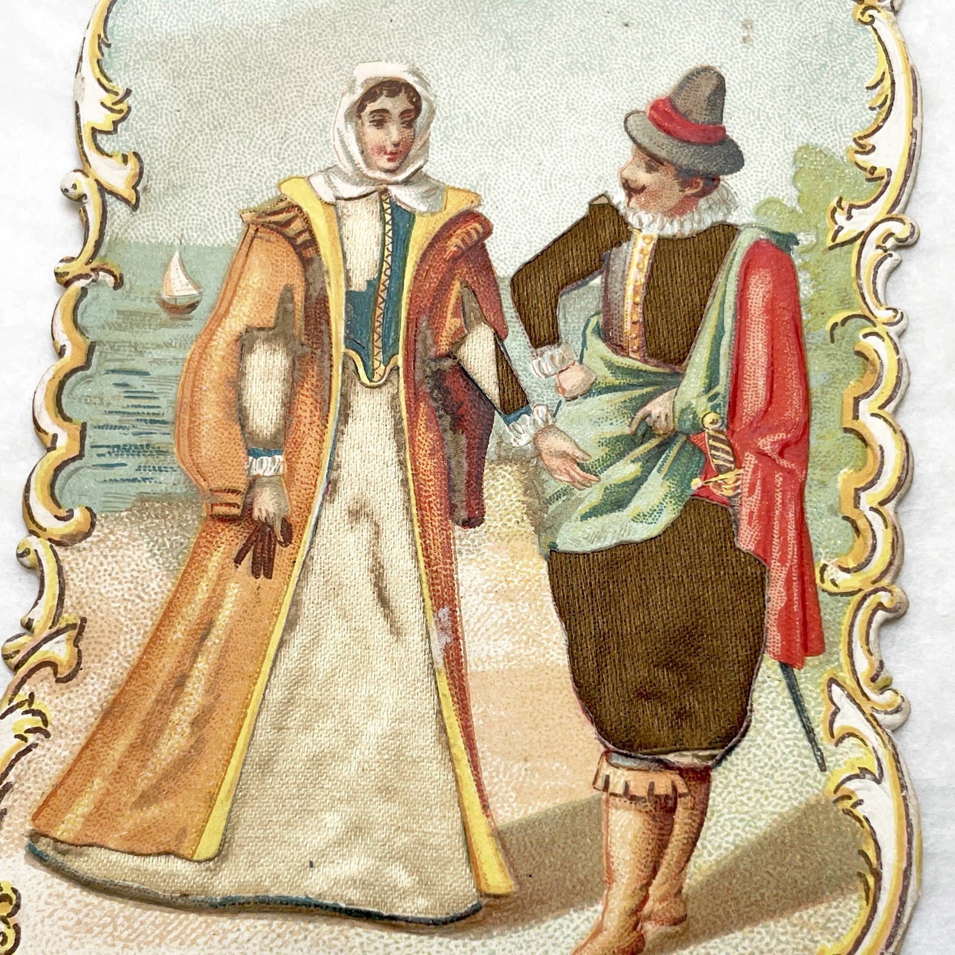Late 19th - Portuguese 16th Century Costume Chromo Card No. 10 - Historical Fashion Illustration - Vintage Collectible Ephemera