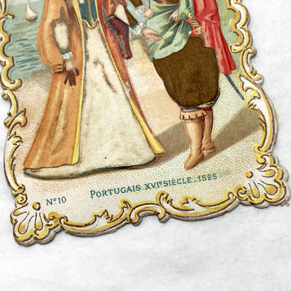 Late 19th - Portuguese 16th Century Costume Chromo Card No. 10 - Historical Fashion Illustration - Vintage Collectible Ephemera