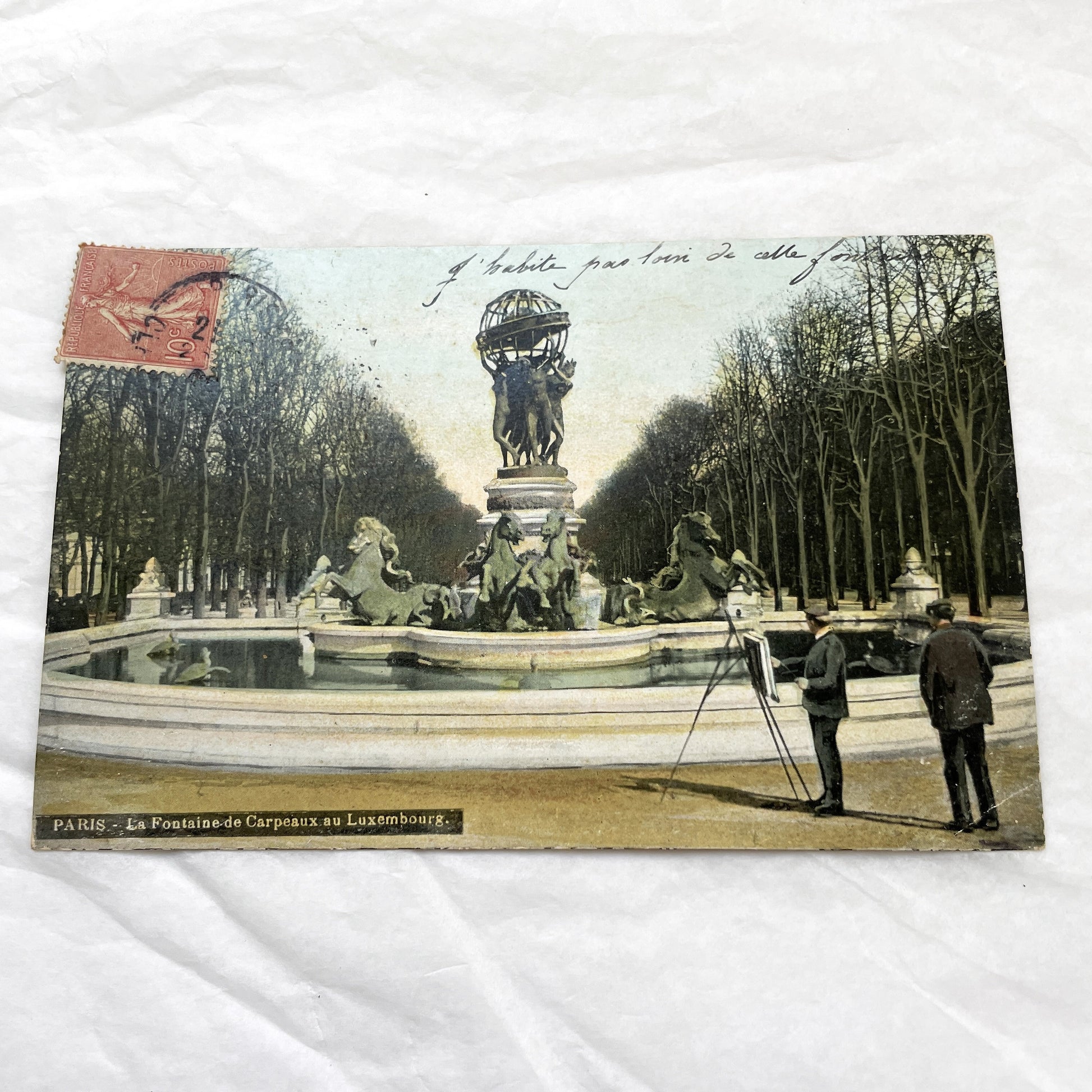 1900s - Hand-Colored Parisian Carpeaux Fountain Vintage Postcard - Luxembourg Gardens - Historic Paris Landmark Art Piece