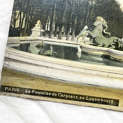 1900s - Hand-Colored Parisian Carpeaux Fountain Vintage Postcard - Luxembourg Gardens - Historic Paris Landmark Art Piece