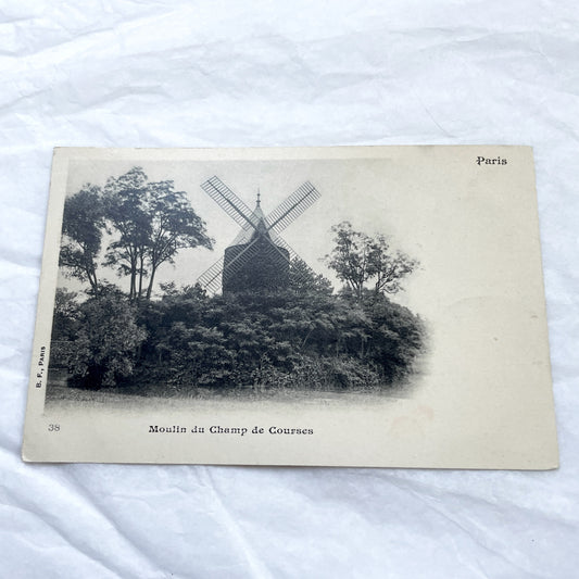1910s - Historic Paris Postcard - Moulin Du Champ De Courses Windmill - Auteuil Racetrack - Vintage French Ephemera - Collectible Card