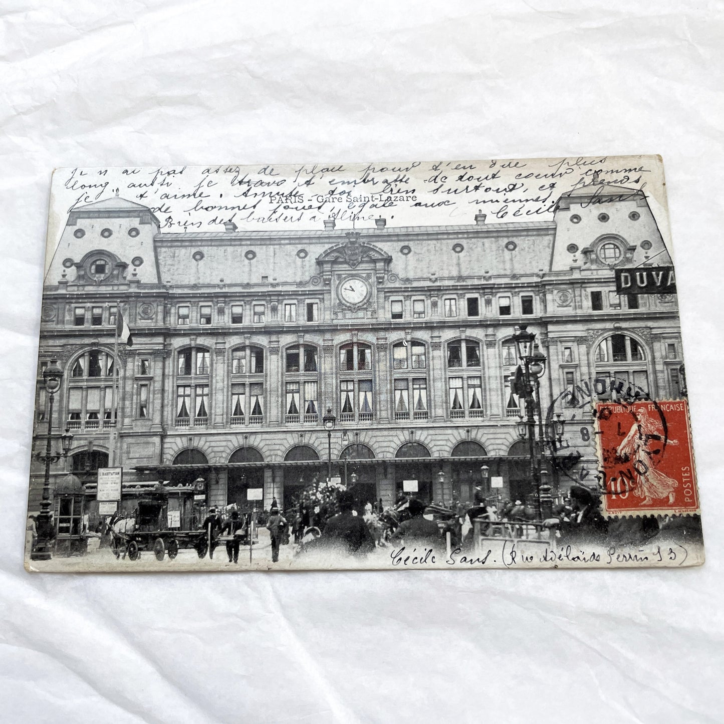 1900s - Vintage Paris Gare Saint-Lazare Postcard - Antique French Railway Station View - Historical Cityscape - Handwritten Letter 
