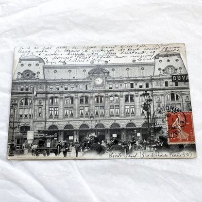 1900s - Vintage Paris Gare Saint-Lazare Postcard - Antique French Railway Station View - Historical Cityscape - Handwritten Letter 