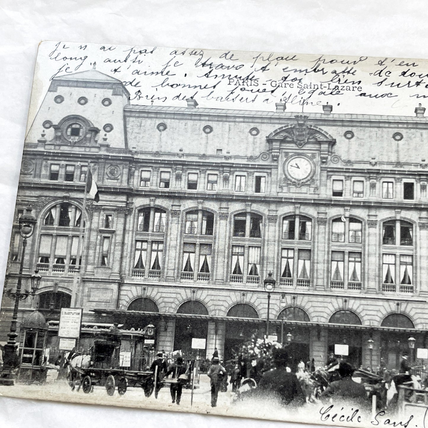 1900s - Vintage Paris Gare Saint-Lazare Postcard - Antique French Railway Station View - Historical Cityscape - Handwritten Letter 