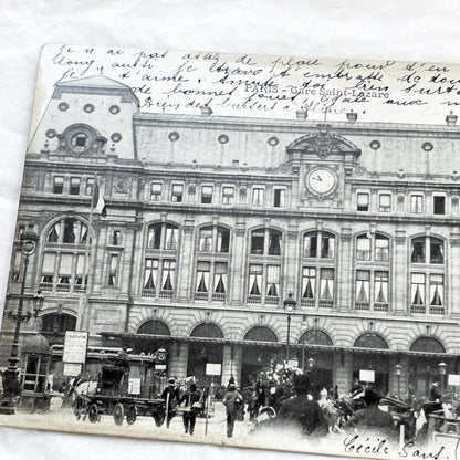 1900s - Vintage Paris Gare Saint-Lazare Postcard - Antique French Railway Station View - Historical Cityscape - Handwritten Letter 