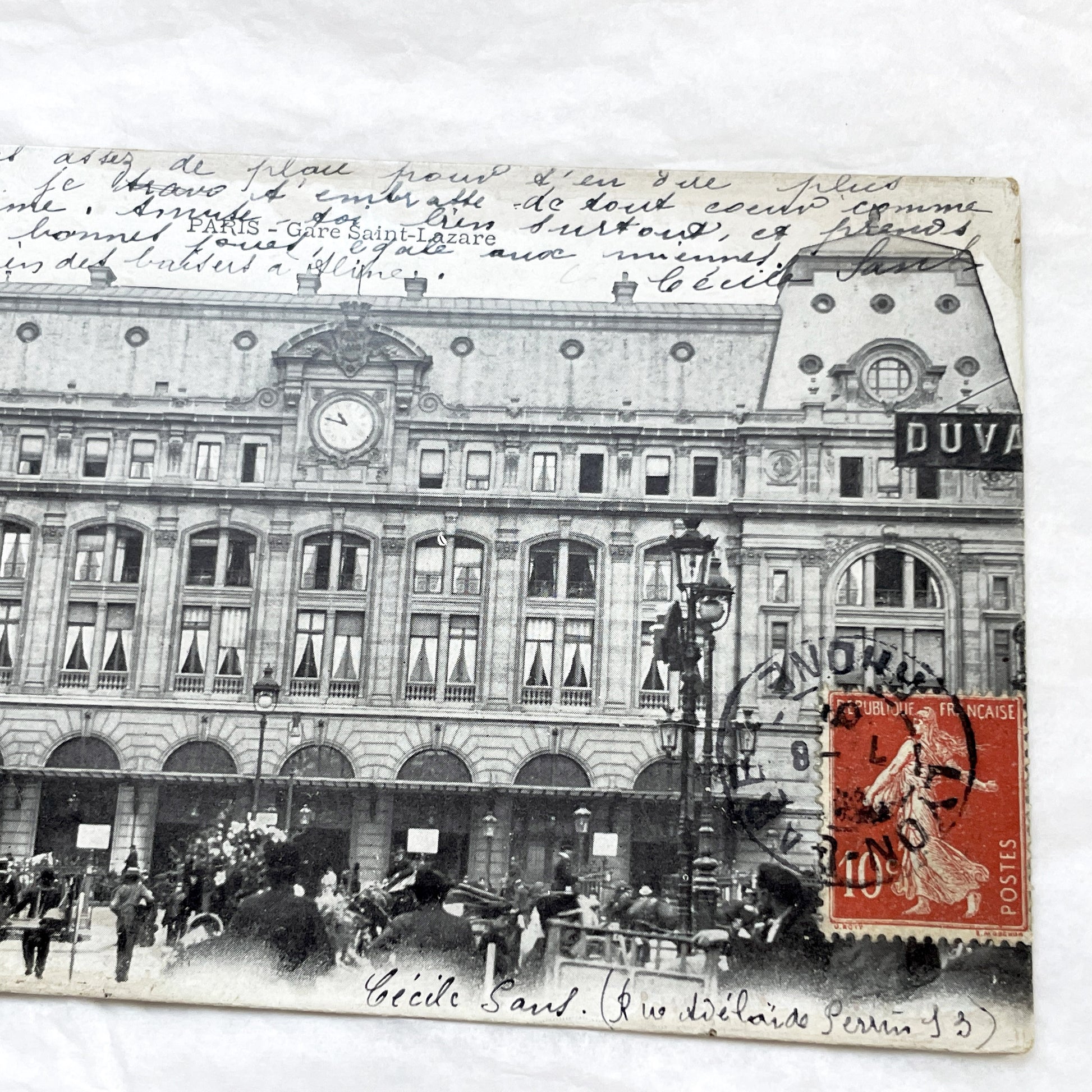 1900s - Vintage Paris Gare Saint-Lazare Postcard - Antique French Railway Station View - Historical Cityscape - Handwritten Letter 