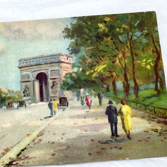 1910s - Vintage Paris Arc de Triomphe Postcard - Classic French Landmark - Elegant Street Scene - Parisian Architecture