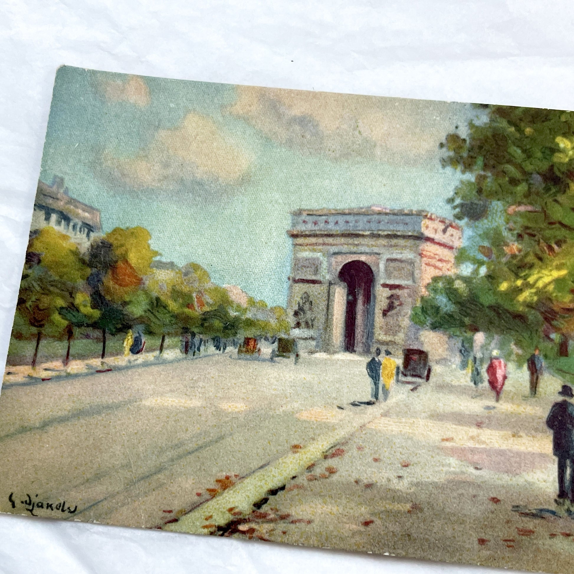 1910s - Vintage Paris Arc de Triomphe Postcard - Classic French Landmark - Elegant Street Scene - Parisian Architecture