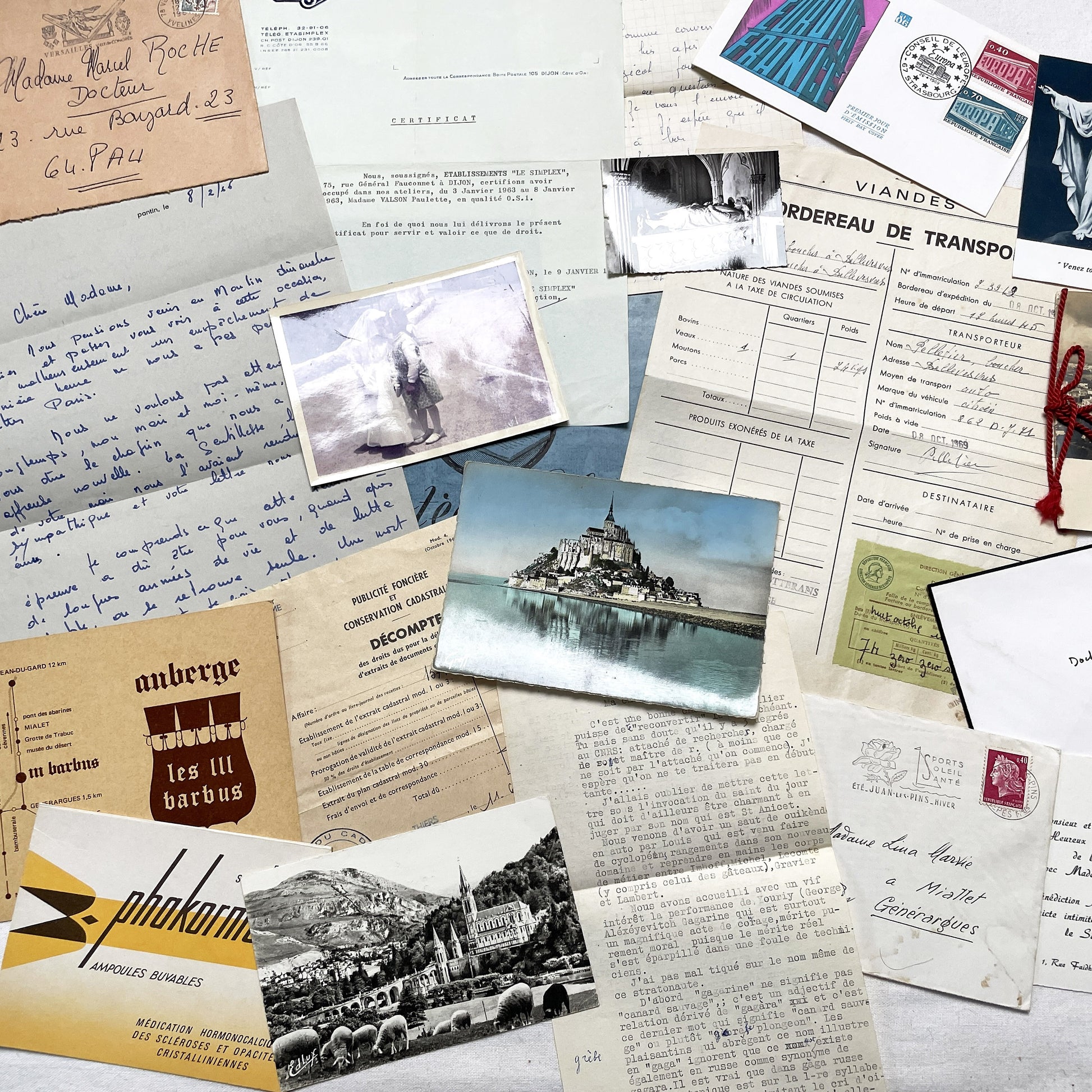 1960s - Vintage French Ephemera Documents - Lot of 20 Pieces - Letters - Postcards - Invoices - Photos - Collectible Paper Pack