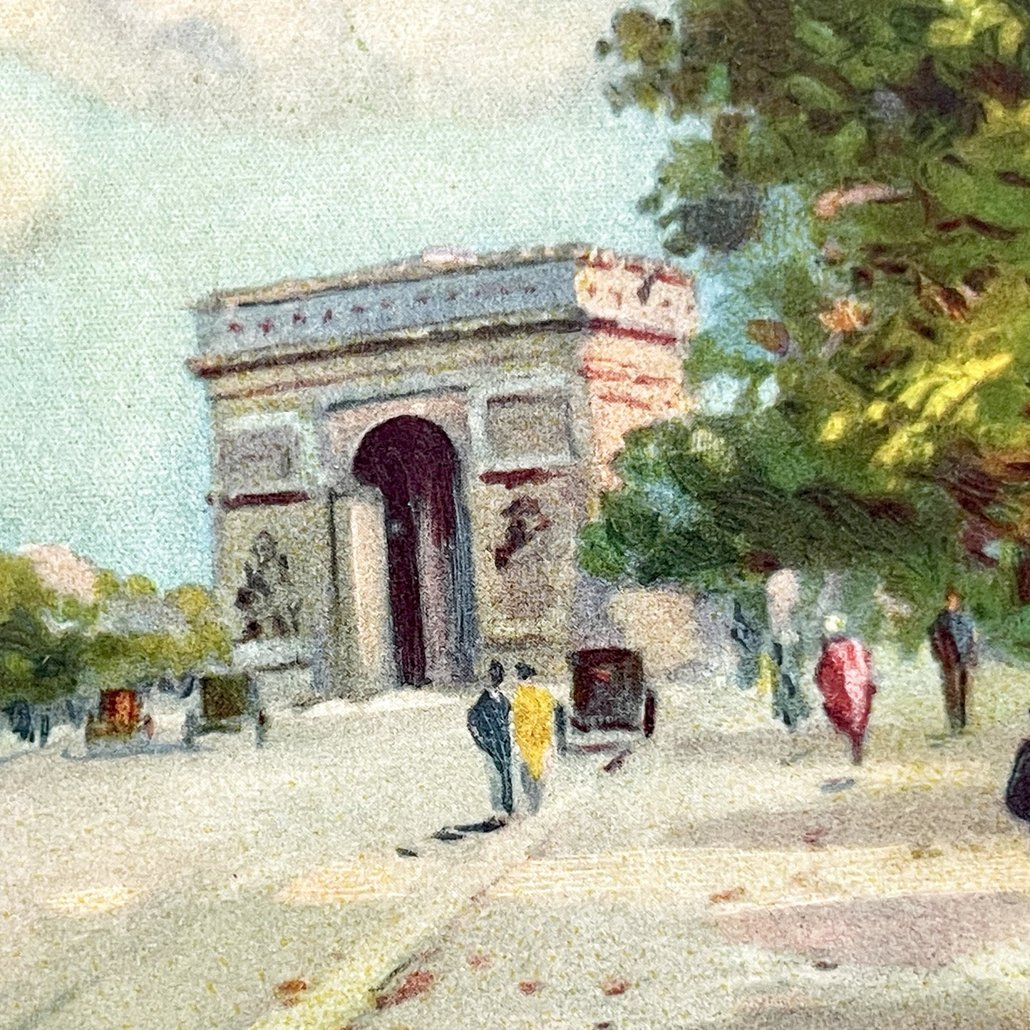 1910s - Vintage Paris Arc de Triomphe Postcard - Classic French Landmark - Elegant Street Scene - Parisian Architecture
