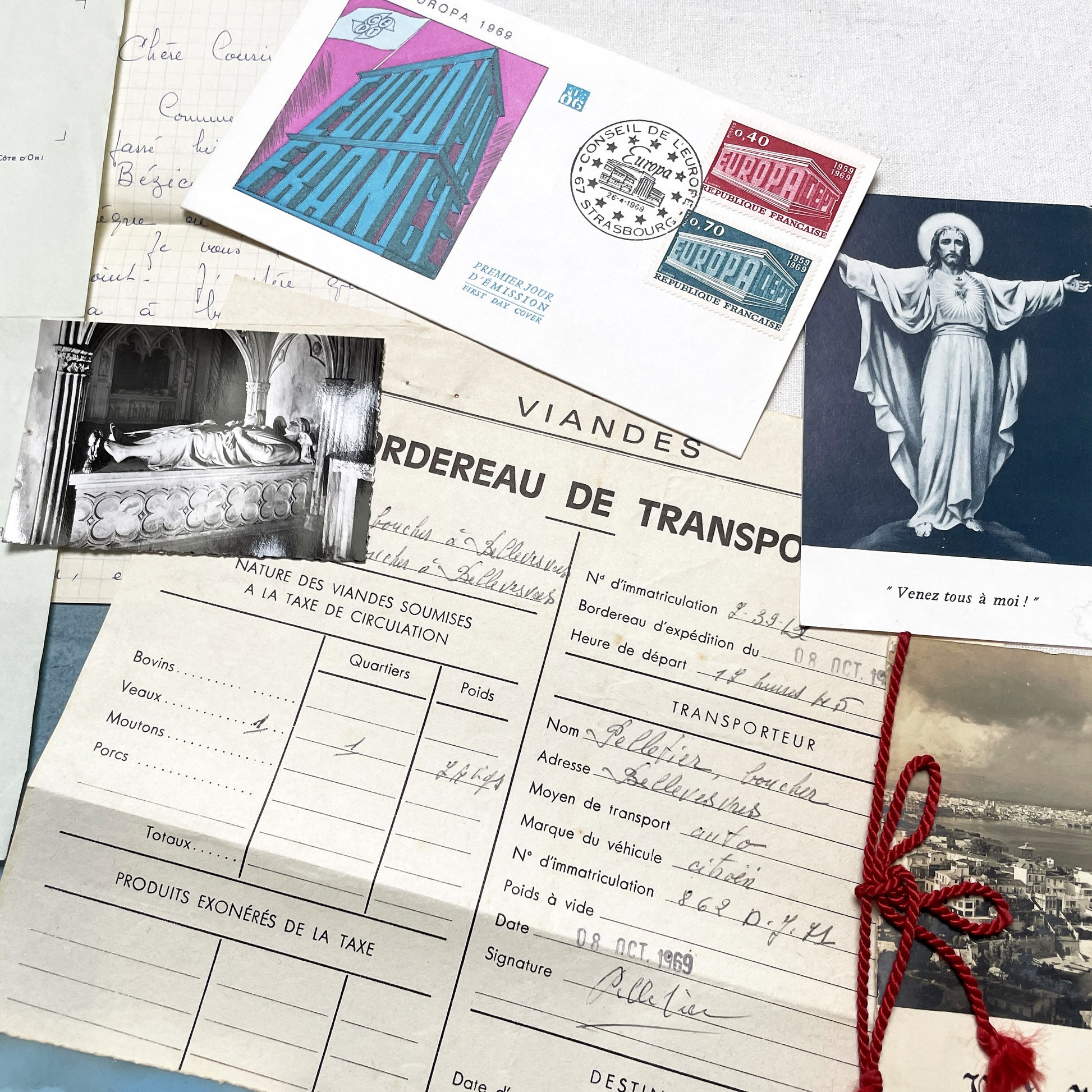 1960s - Vintage French Ephemera Documents - Lot of 20 Pieces - Letters - Postcards - Invoices - Photos - Collectible Paper Pack