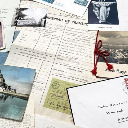 1960s - Vintage French Ephemera Documents - Lot of 20 Pieces - Letters - Postcards - Invoices - Photos - Collectible Paper Pack