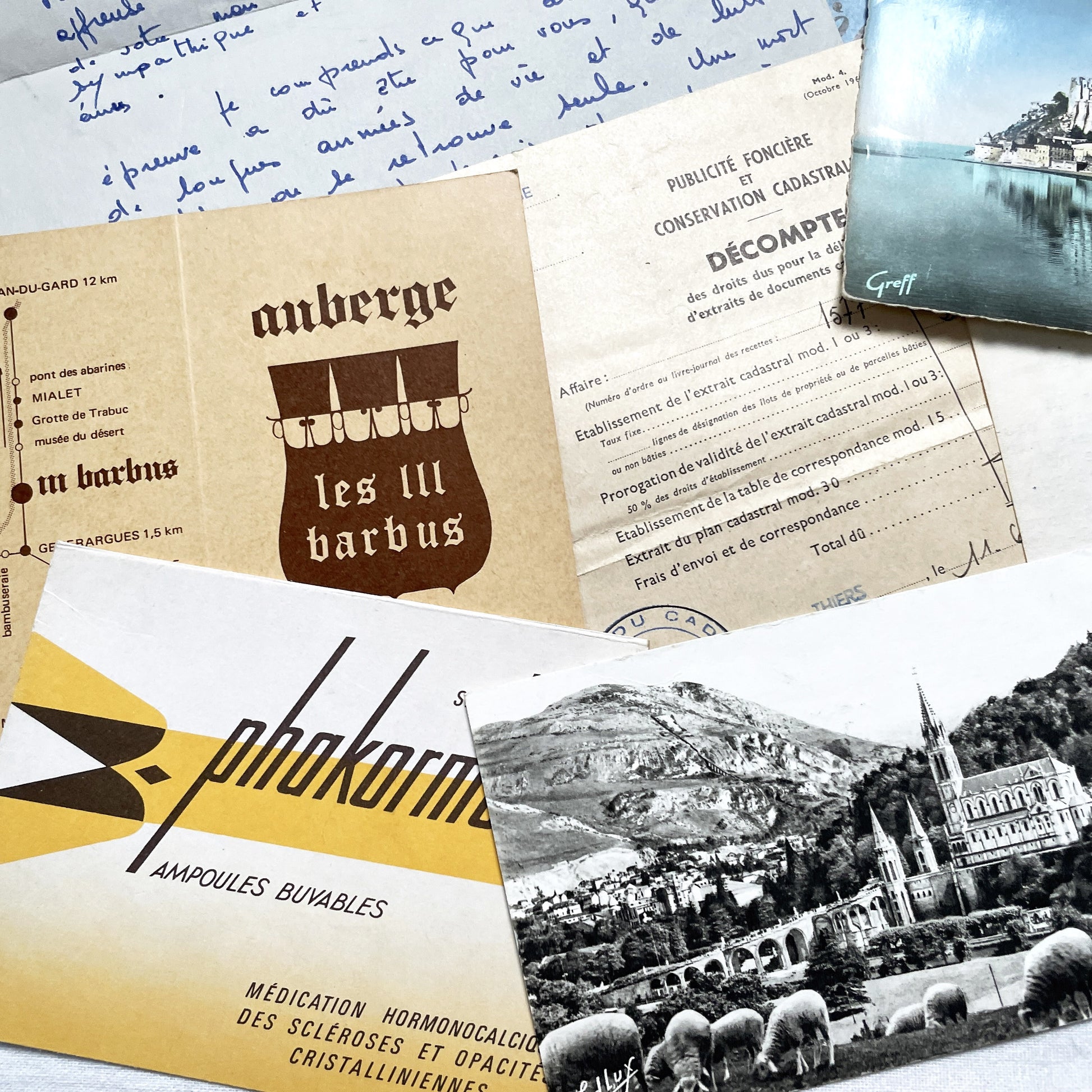 1960s - Vintage French Ephemera Documents - Lot of 20 Pieces - Letters - Postcards - Invoices - Photos - Collectible Paper Pack
