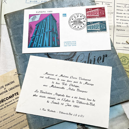 1960s - Vintage French Ephemera Documents - Lot of 20 Pieces - Letters - Postcards - Invoices - Photos - Collectible Paper Pack