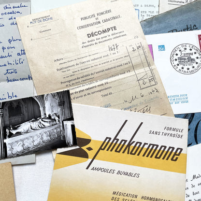 1960s - Vintage French Ephemera Documents - Lot of 20 Pieces - Letters - Postcards - Invoices - Photos - Collectible Paper Pack