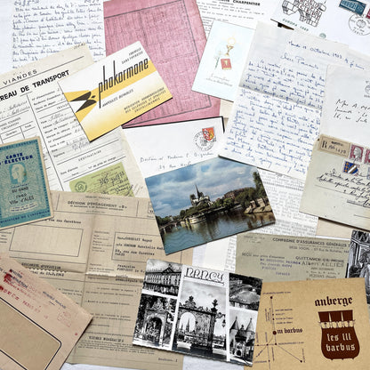 1960s - Vintage French Paper Ephemera Lot - Letters - Postcards - Historic Documents - Advertising - Receipts - Journaling Scrapbooking