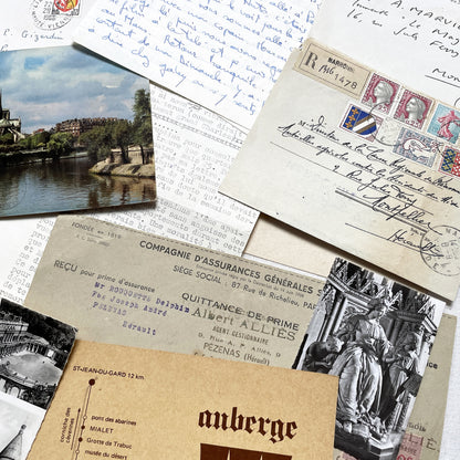 1960s - Vintage French Paper Ephemera Lot - Letters - Postcards - Historic Documents - Advertising - Receipts - Journaling Scrapbooking