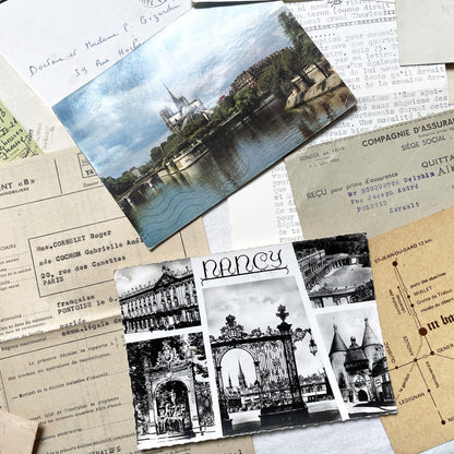 1960s - Vintage French Paper Ephemera Lot - Letters - Postcards - Historic Documents - Advertising - Receipts - Journaling Scrapbooking