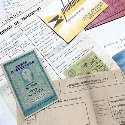 1960s - Vintage French Paper Ephemera Lot - Letters - Postcards - Historic Documents - Advertising - Receipts - Journaling Scrapbooking